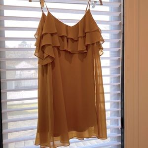 Off the shoulder with straps yellow polyester flowy dress